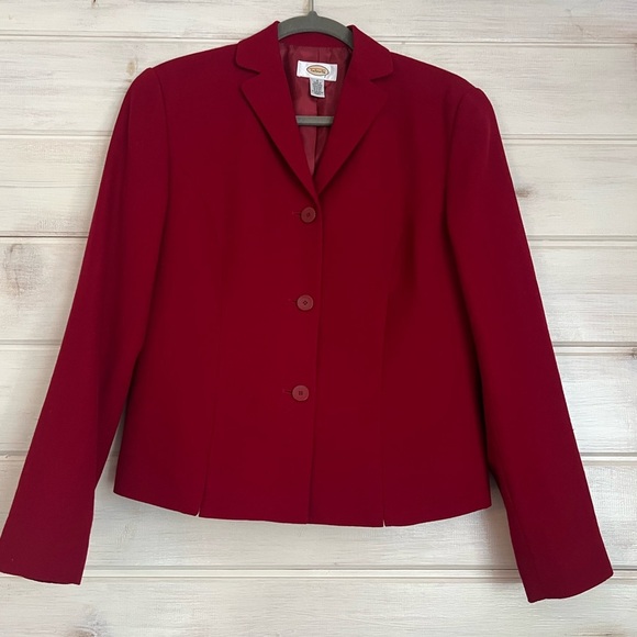 Talbots Jackets & Blazers - Talbots Red Wool Lined Blazer Jacket 3 Button Flap Pockets Size 4 Office